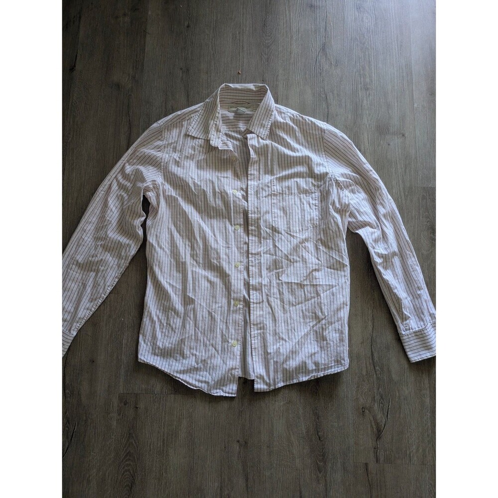 Banana Republic Mens Striped Button-down Shirt M White Orange Long Sleeve